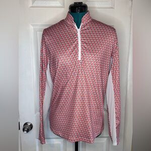 PGA Tour Coral Geo Print Long Sleeve Performance Top with White Accents